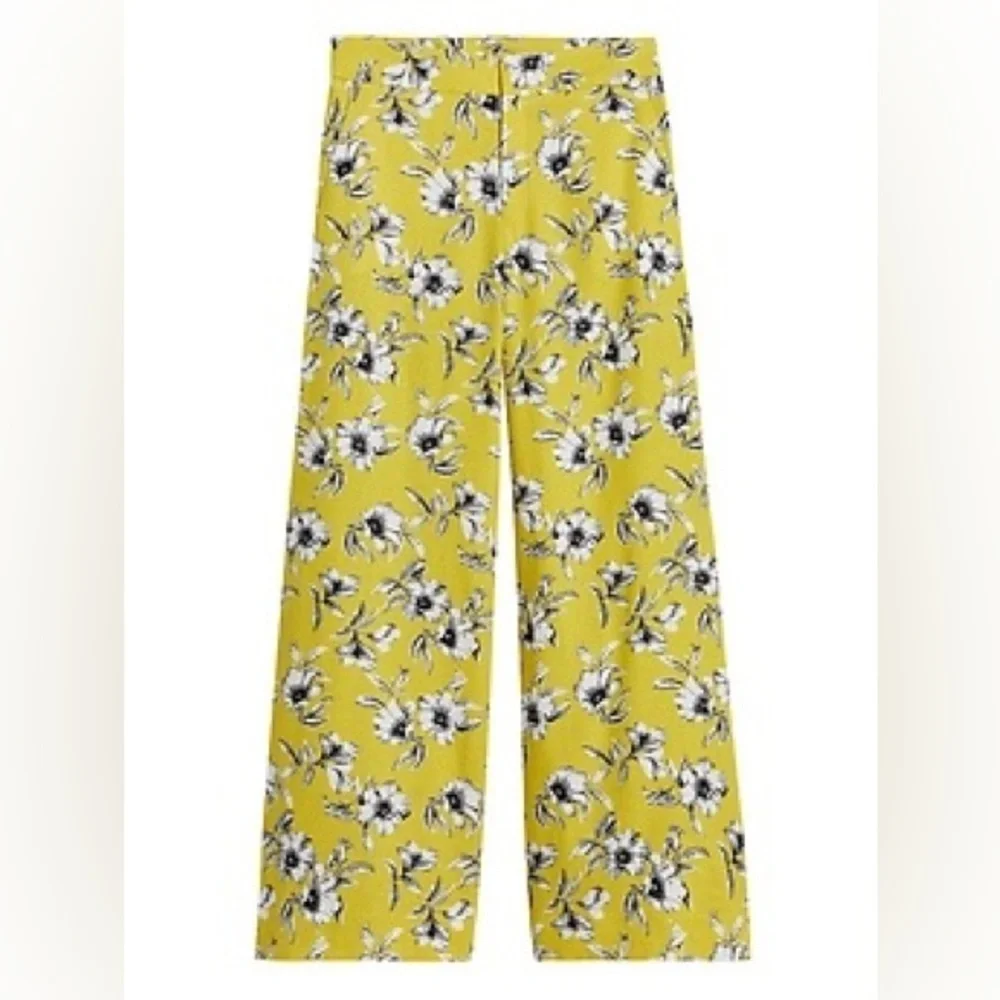 BANANA REPUBLIC Yellow Floral Linen Blend Wide-Leg Pants size 4